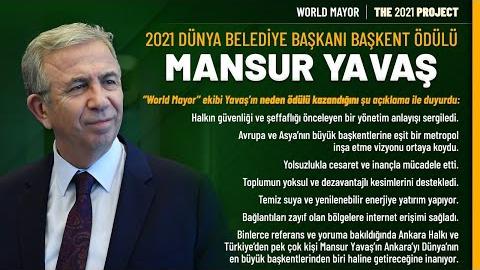 Başkanımız Sn. Mansur Yavaş World Mayor 2021, Dünya Belediye Başkanı Başkent Ödülü'nün Sahibi Oldu